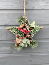 Load image into Gallery viewer, Handmade Hanging star wreath 25 x 25 x 7cm Christmas/seasonal hanging wreath
