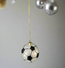 Load image into Gallery viewer, Glass Christmas football Christmas bauble tree hanging decoration/christmas/seasonal/ glass hanging item
