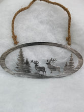 Load image into Gallery viewer, Handmade reindeer and Christmas tree silver wall art for indoors/outdoors oval wall art 38 x 1 x 18cm
