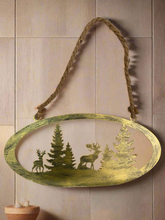 Afbeelding in Gallery-weergave laden, Handmade reindeer and Christmas tree gold wall art for indoors/outdoors oval wall art 38 x 1 x 18cm - Marissa&#39;s Garden &amp; Gift
