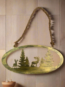 Handmade reindeer and Christmas tree gold wall art for indoors/outdoors oval wall art 38 x 1 x 18cm