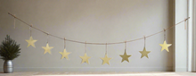 Load image into Gallery viewer, Handmade powder coated hanging gold heart garland measuring 150 x 20 x 1cm
