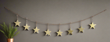 Load image into Gallery viewer, Handmade powder coated hanging gold heart garland measuring 150 x 20 x 1cm
