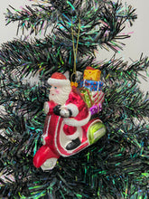 Load image into Gallery viewer, Glass Santa Claus on a motorbike /Father Christmas Christmas bauble tree hanging decoration/christmas/seasonal/ glass hanging item
