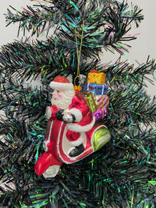 Glass Santa Claus on a motorbike /Father Christmas Christmas bauble tree hanging decoration/christmas/seasonal/ glass hanging item - Marissa's Garden & Gift