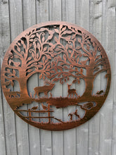 Load image into Gallery viewer, Handmade bronze 80cm bronze wall plaque of Woodland animals Tree Wall Plaque, powder coated steel , indoor/outdoor Wall Art
