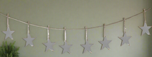 Load image into Gallery viewer, Handmade powder coated hanging silver heart garland measuring 150 x 20 x 1cm
