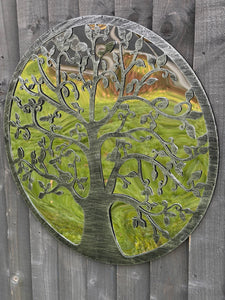 Handmade 60cm silver with black touch metal Wall Plaque with acrylic mirror, colourful Metal, Garden/indoor Wall Art powder coated steel - Marissa's Garden & Gift