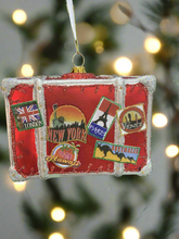 Laden Sie das Bild in den Galerie-Viewer, Glass Christmas travellers suitcase bauble tree hanging decoration/christmas/seasonal/ glass hanging item
