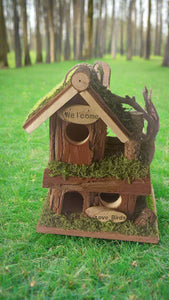 Handmade wooden birdhouse hut with three entrances measuring 16 x 10 x 21cm - Marissa's Garden & Gift