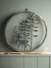 Afbeelding in Gallery-weergave laden, Handmade reindeer and tree silver wall art for indoors/outdoors 30 x 1 x 32cm
