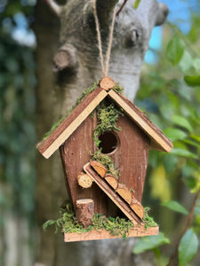 Handmade wooden birdhouse hut with ladder 18x12x19.5cm