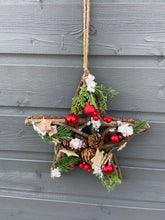 Load image into Gallery viewer, Handmade Hanging star wreath 25 x 25 x 6cm Christmas/seasonal hanging wreath
