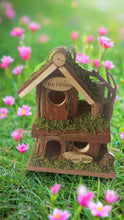 Load image into Gallery viewer, Handmade wooden birdhouse hut with three entrances measuring 16 x 10 x 21cm - Marissa&#39;s Garden &amp; Gift
