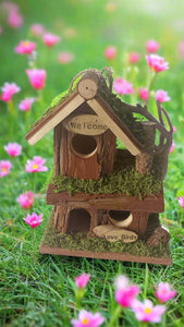 Handmade wooden birdhouse hut with three entrances measuring 16 x 10 x 21cm - Marissa's Garden & Gift