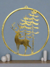 Afbeelding in Gallery-weergave laden, Handmade reindeer and tree gold wall art for indoors/outdoors 30 x 1 x 32cm
