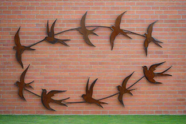 Handmade rusty Metal garden/outdoor Swallow Wall Art in flight