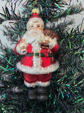 Load image into Gallery viewer, Glass Santa Claus holding a sack/Father Christmas Christmas bauble tree hanging decoration/christmas/seasonal/ glass hanging item
