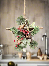 Load image into Gallery viewer, Handmade Hanging star wreath 25 x 25 x 7cm Christmas/seasonal hanging wreath
