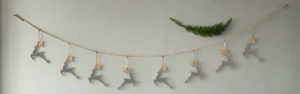 Handmade powder coated hanging silver reindeer garland measuring 150 x 22x 1cm