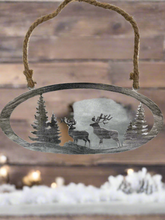 Laden Sie das Bild in den Galerie-Viewer, Handmade reindeer and Christmas tree silver wall art for indoors/outdoors oval wall art 38 x 1 x 18cm
