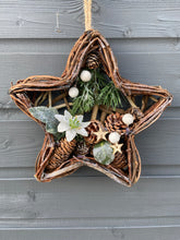 Load image into Gallery viewer, Handmade Hanging star wreath 25 x 25 x 6cm Christmas/seasonal hanging wreath
