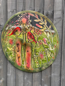 Handmade rusty 60cm wall plaque acrylic mirror of robin birds Tree Wall Plaque, Rusted coloured Metal, Garden/indoor Wall Art with peeling effect - Marissa's Garden & Gift