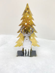 Handmade Christmas tree and reindeer t-light holder