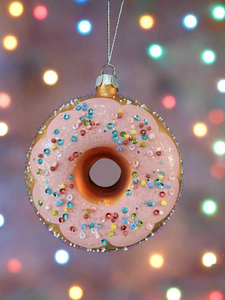 Christmas glass donut with sprinkles decoration/christmas/seasonal/ glass hanging item