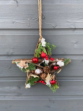 Load image into Gallery viewer, Handmade Hanging star wreath 25 x 25 x 6cm Christmas/seasonal hanging wreath
