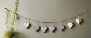 Handmade powder coated hanging silver heart garland measuring 150 x 20 x 1cm - Marissa's Garden & Gift