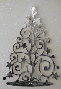 Handmade Christmas metal tree table decoration silver with brushed effect 30 x 8 x 40cm