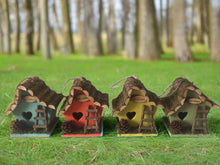 Load image into Gallery viewer, Handmade wooden coloured birdhouse hut with adorable heart shaped bird hole and ladder. The measurements are 17 x 11.5 x 17cm - Marissa&#39;s Garden &amp; Gift
