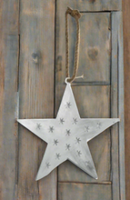 Load image into Gallery viewer, Handmade powder coated hanging white star measuring 45 x 45 x 1cm
