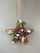 Load image into Gallery viewer, Handmade Hanging star wreath 25 x 25 x 6cm Christmas/seasonal hanging wreath
