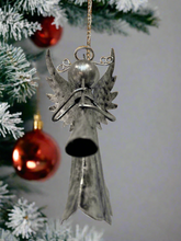 Load image into Gallery viewer, Handmade powder coated Christmas hanging angel with flute measuring 6 x 5 x13cm
