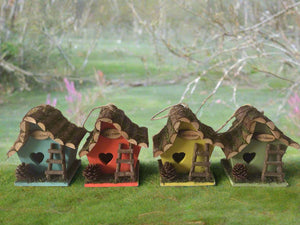 Handmade wooden coloured birdhouse hut with adorable heart shaped bird hole and ladder. The measurements are 17 x 11.5 x 17cm - Marissa's Garden & Gift