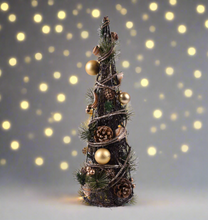 Load image into Gallery viewer, Handmade Christmas tree ornament with baubles 11 x 11 x 35cm
