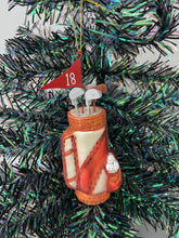 Indlæs billede til gallerivisning Glass Christmas golf bag with golf clubs Christmas bauble tree hanging decoration/christmas/seasonal/ glass hanging item
