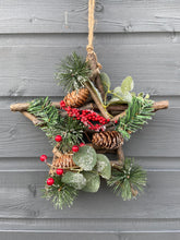 Load image into Gallery viewer, Handmade Hanging star wreath 25 x 25 x 7cm Christmas/seasonal hanging wreath
