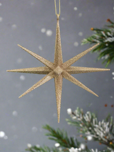 Load image into Gallery viewer, Gold glitter hanging star Christmas bauble tree hanging decoration/christmas/seasonal/ resin hanging item
