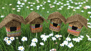 Handmade house weave rattan birdhouse with roof measuring 17x17x21cm - Marissa's Garden & Gift