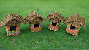 Handmade house weave rattan birdhouse with roof measuring 17x17x21cm - Marissa's Garden & Gift