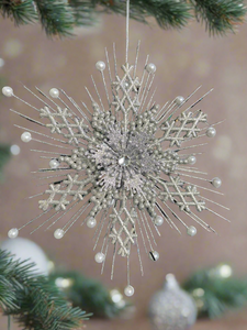 Handmade silver hanging snowflake Christmas bauble tree hanging decoration/christmas/seasonal/ resin hanging item measuring 19 x 2 x 23cm