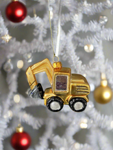 Load image into Gallery viewer, Glass Christmas yellow digger Christmas bauble tree hanging decoration/christmas/seasonal/ glass hanging item
