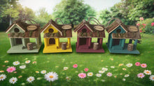 Load image into Gallery viewer, Handmade wooden coloured birdhouse hut with circular window and doorway measuring 15x11x14cm - Marissa&#39;s Garden &amp; Gift
