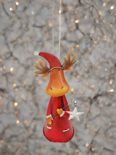 Load image into Gallery viewer, Handmade nodding reindeer with Christmas star measuring 15 x 10 x 25cm
