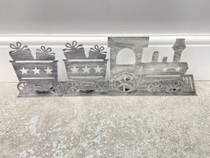 Handmade Christmas silver three piece train set measuring 50 x 8 x 16cm - Marissa's Garden & Gift