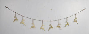 Handmade powder coated hanging gold reindeer garland measuring 150 x 22x 1cm