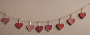 Handmade powder coated hanging red heart garland measuring 150 x 20 x 1cm